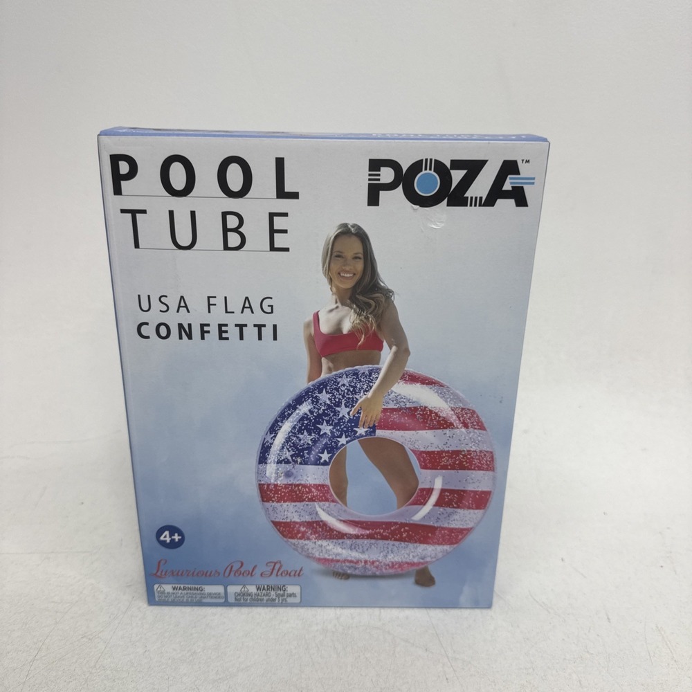 POZA USA Flag Confetti Pool Tube Luxurious Pool Float 36 x 36 x 9 Inches